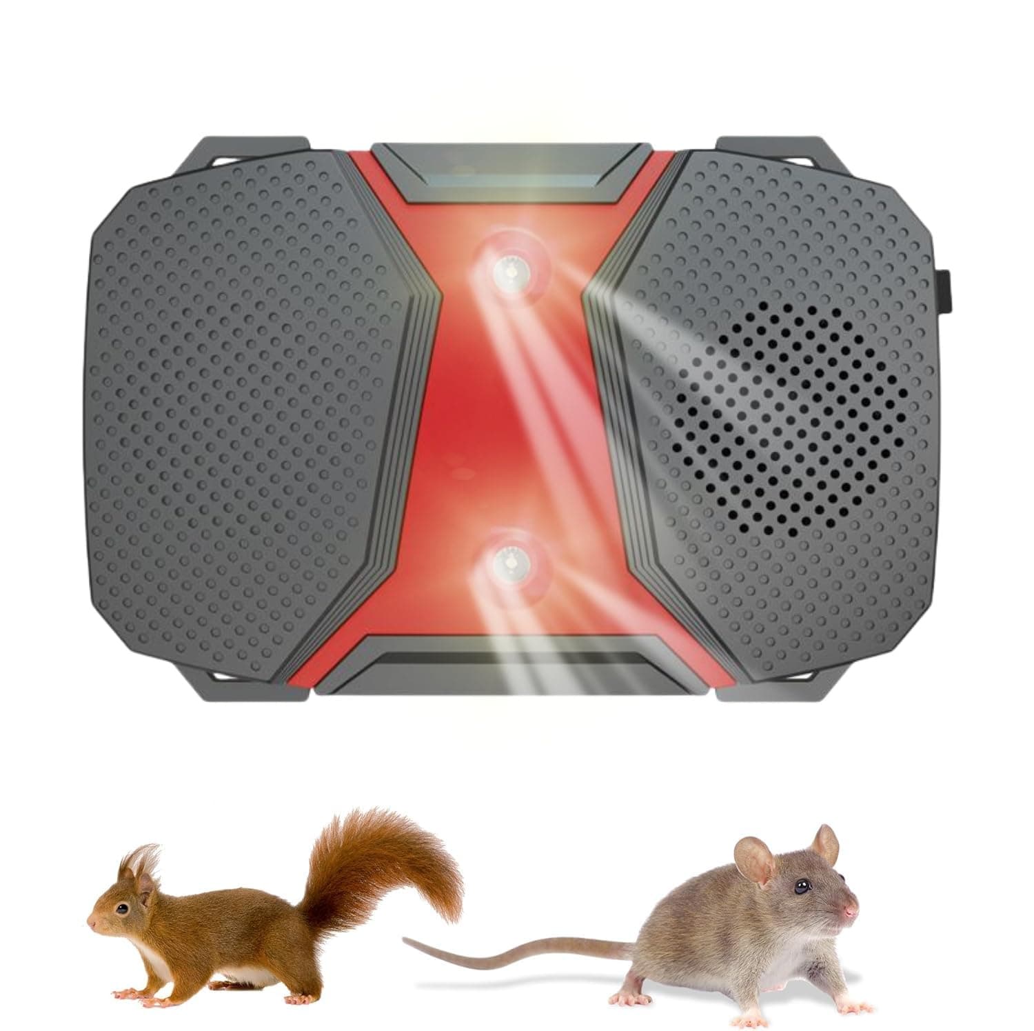 WUGEIN Ultraschall Marderschreck Batteriebetrieben für Auto 12V,Mäuseabwehr Unter der Motorhaube für Automotoren,LED Blitzlicht,batteriebetriebener Mäuseschreck für Keller, Dachböden, Garagen UVM.