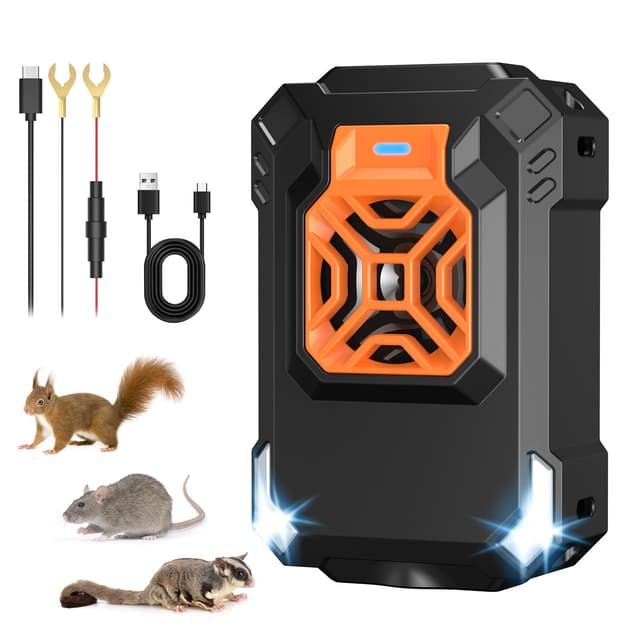 Osnil Marderschreck Marder-Frei für Auto Ultraschall, 12V Kfz-Stromversorgung und USB-Stromversorgung, Tiervertreiber und Mäusevertreiber, ausgestattet mit LED-Blinkwarnleuchte Grau