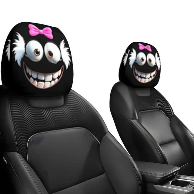 Auto-Kopfstützenbezüge mit lustigem Cartoon-Motiv, universelle Passform, 27,9 x 25,4 cm, niedlich, lustige Cartoon-große Augen, doppelseitiger Druck, Autositz-Kopfstützenschutz für 2Pcs Stil: C