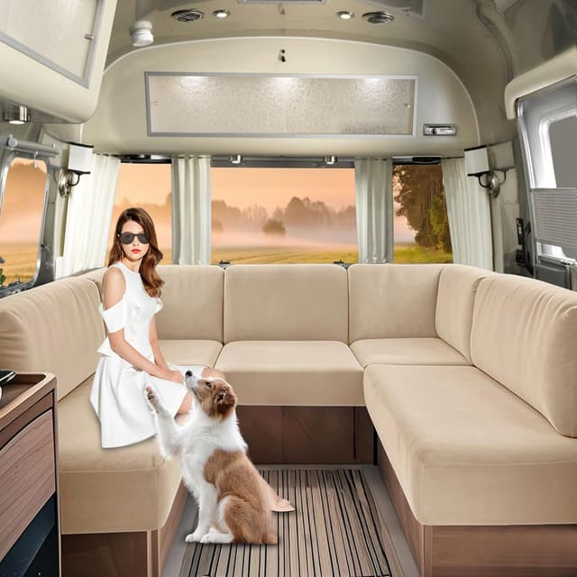 SHUOJIA Wohnwagen-Sitzbezüge aus Samt, Wohnmobil-Sitzbezug mit Gummiband und Schnürung, Wohnmobil-Sofa-Kissenbezug für Wohnmobile, waschbar (Beige-2,W90-130 cm,D70-90 cm) Beige-2 W90-130 cm,D70-90 cm