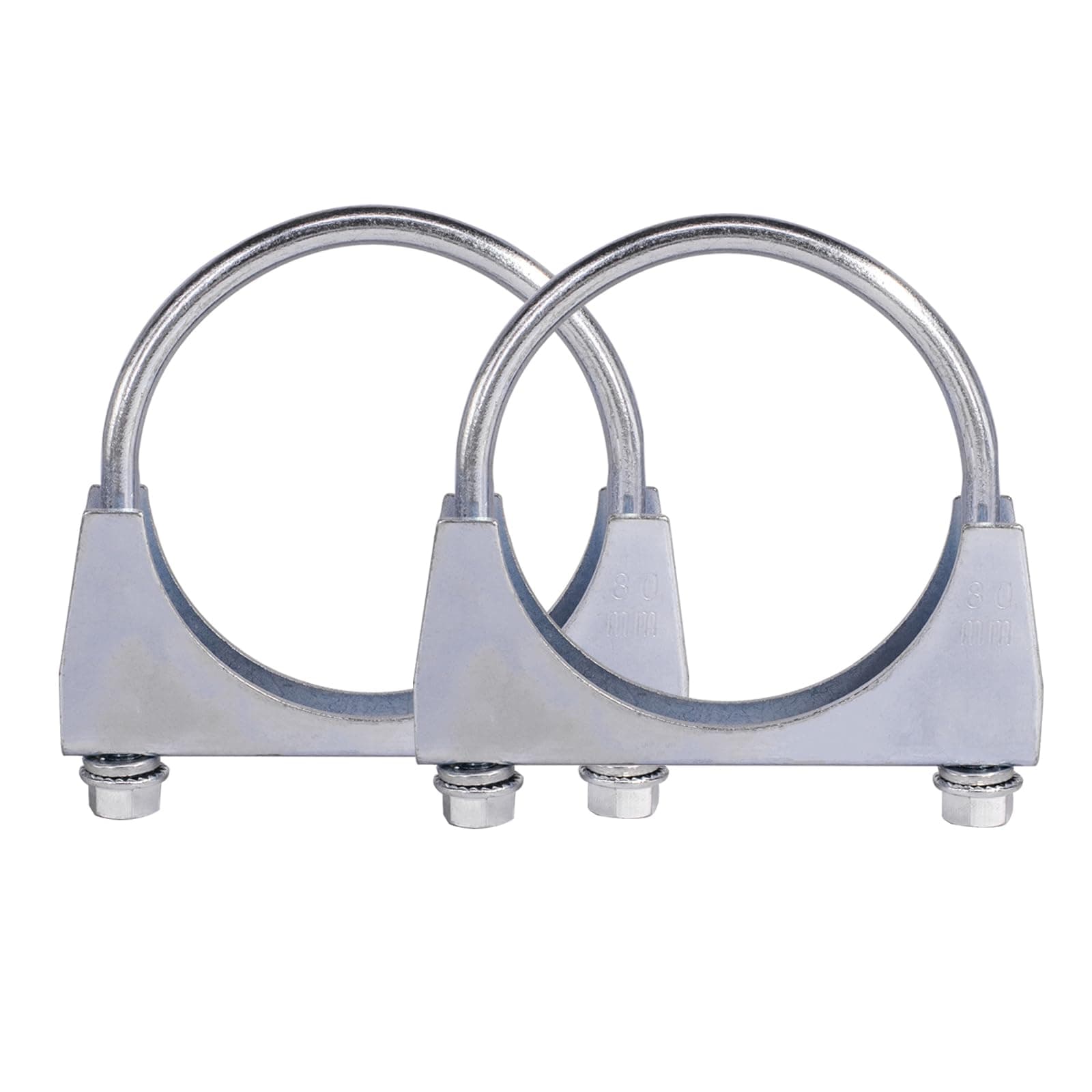 2 Stück Bügelschelle M8 Rohrschelle Ø52-80 mm Spezialschelle für Auspuffrohr U-förmige Verzinkter Rohrklemmbügel (80mm)