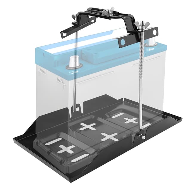 WODHMIEY Batteriehalter Auto Universal Batterieträger Set aus Metall mit 23cm Haltestange Batterieplatte 34 x 18.5 cm Verstellbare Klemme 13.5–19 cm für Auto SUV LKW Boot Werkstatt KFZ Einsatz