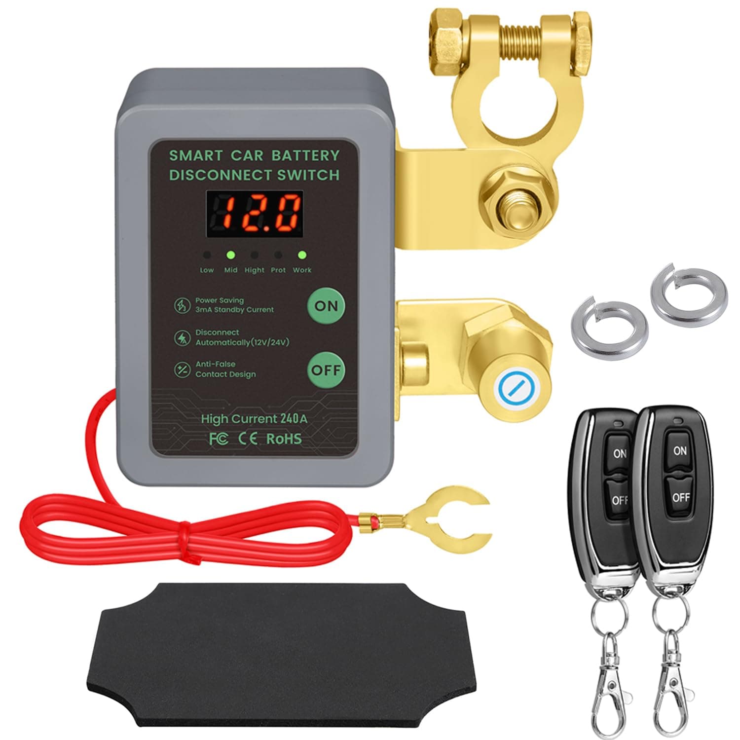 Smart Drahtloser Ferngesteuerter Auto Trennschalter, 12V Batterie Trennschalter 240A, Batterie Kill Switch Anti-Diebstahl mit LED-Anzeige automatische Abschaltung Schalter für Auto, RV, ATV, LKW, Boot Gray Angebot bei HelloDeals
