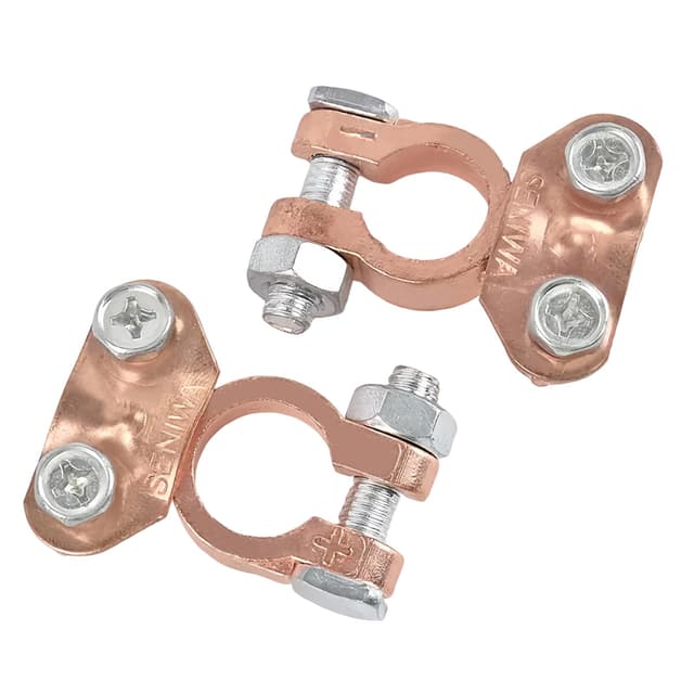 2 Paar Batterie Polklemmen, Batterieklemmen Massiv, Autobatterie + Plus - Minus Batterie Pole Klemme, Kupfer Steckverbinder Positiv & Negativ für Auto Boot Wohnmobil Caravan und Batterien