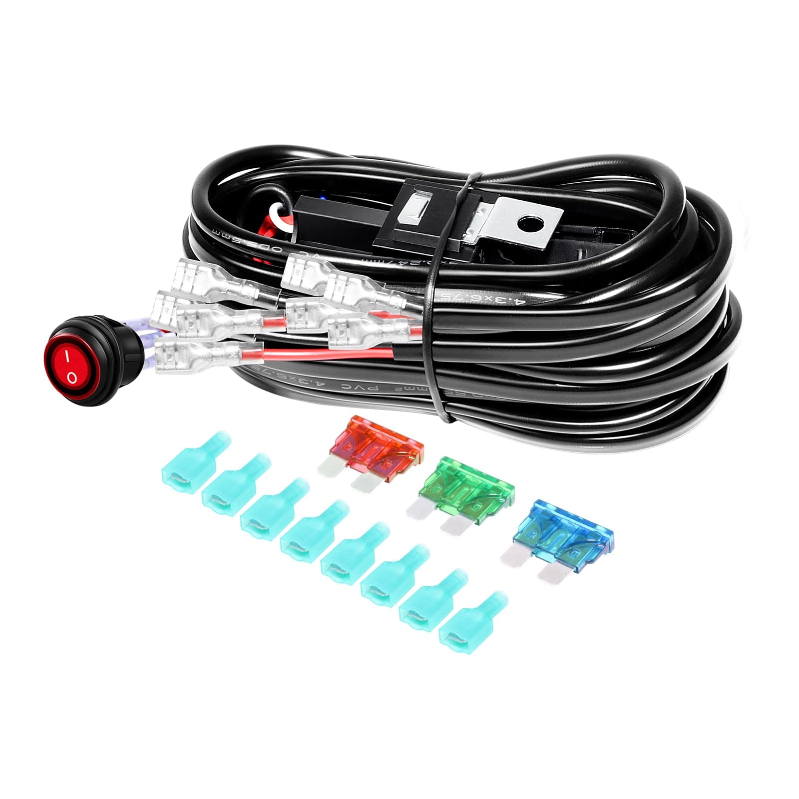 RIGIDON Kabelbaum Kabelsatz Relais Adapter für KFZ Scheinwerfer Arbeitsscheinwerfer Tagfahrleuchten Lichtleisten DC 12V/40A 18AWG (Modell C für 4 Lampe)