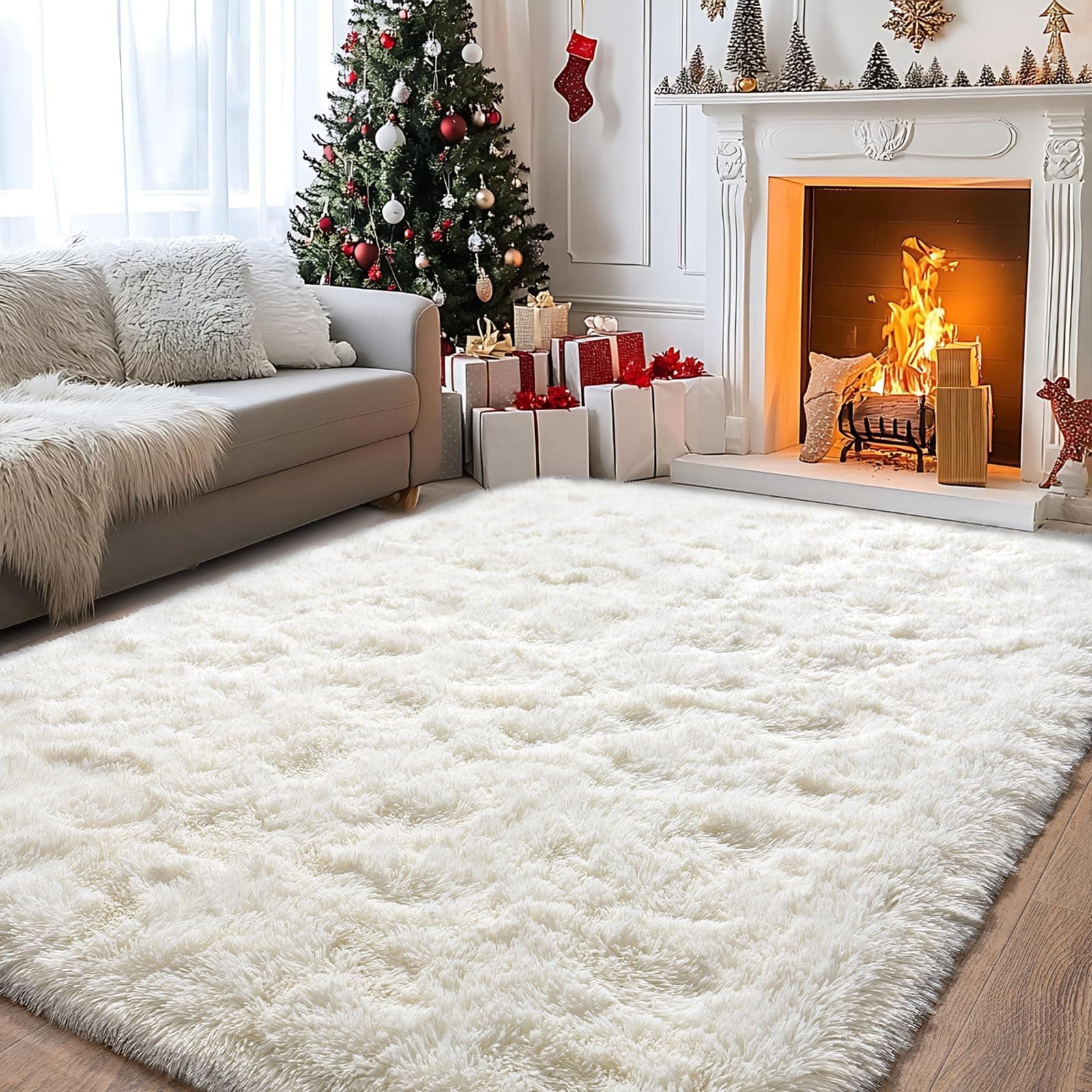 BSGIFT Teppich 240x340 Hochflor Creme, Shaggy Langflor Teppich Flauschig, Modern Wohnzimmerteppich Bettvorleger High-Pile Carpet rutschfest für Schlafzimmer Kinderzimmer Creme 240 x 340 cm (Rechteckig)