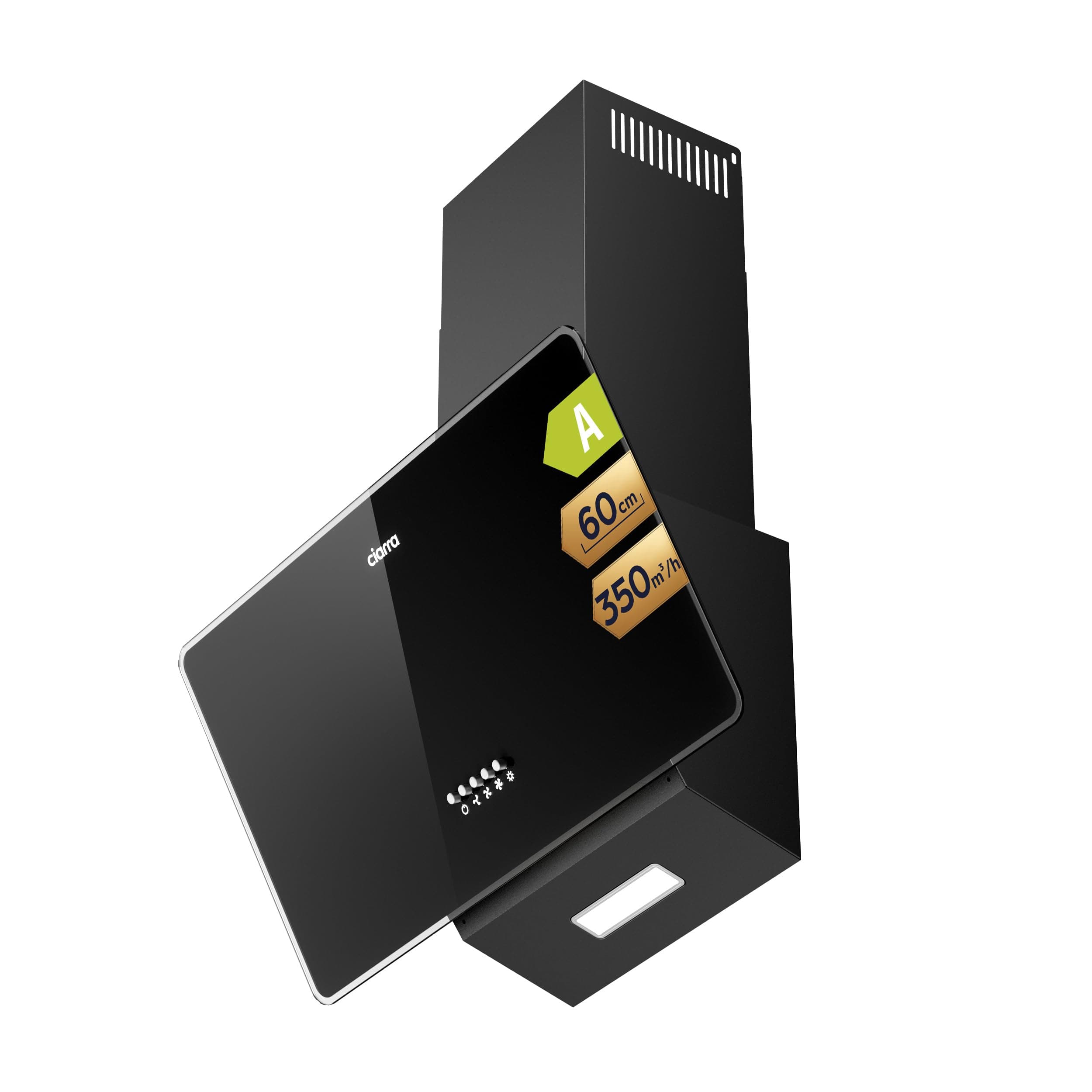 CIARRA CBCB6750 Dunstabzugshaube 60cm Umluft Kopffreie Schräghaube 350m³/h Abluft 3 Stufen Wandmontage Abzugshaube Schwarz Tiefschwarz