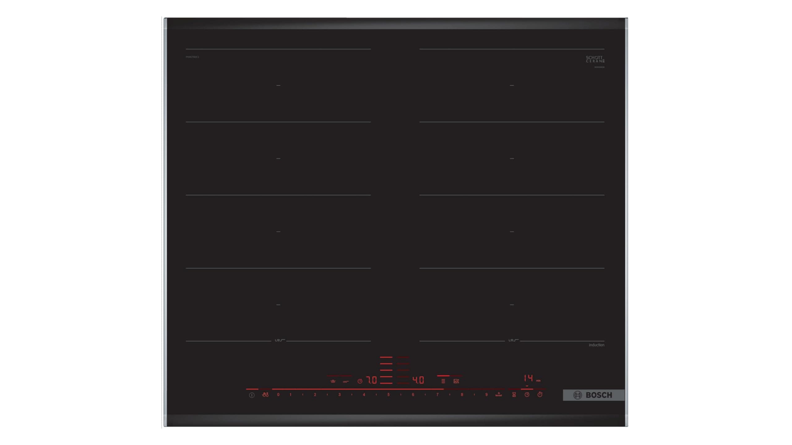 Bosch PXX675DC1E Serie 8 Induktionskochfeld (autark), 60 cm breit, FlexInduction Kochzonen verbinden, MoveMode voreingestellte Leistungsstufen, Bratsensor, PowerBoost schnelleres Kochen, Schwarz Flex Induction 60 cm