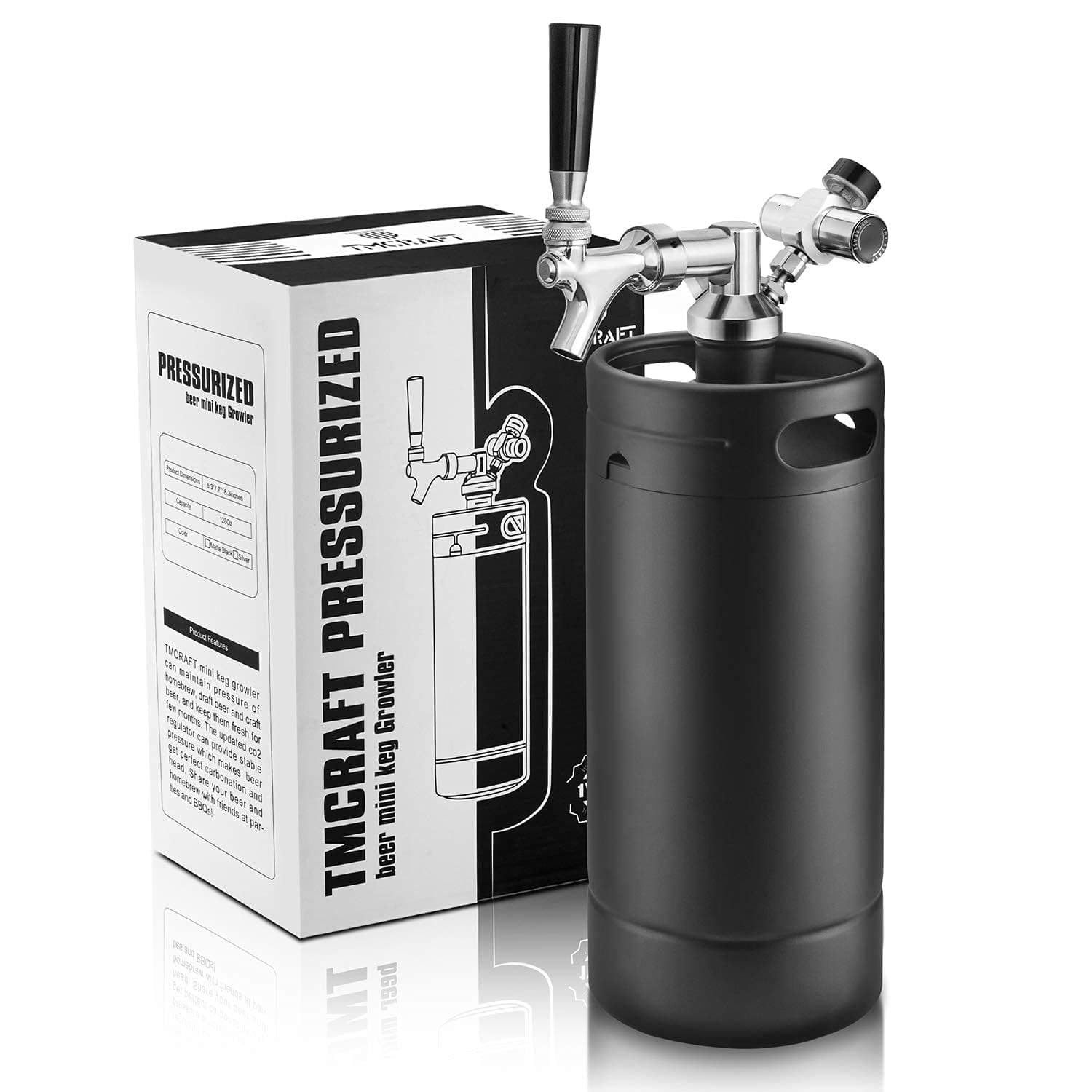 TMCRAFT 4 Liter Mini Edelstahl Bierfass mit Bierspender Set, tragbares Growler Keg mit Fassbierhahn unter Selbstregelungssystem und co2-Regler hält Getränk frisch und kohlensäurehaltig