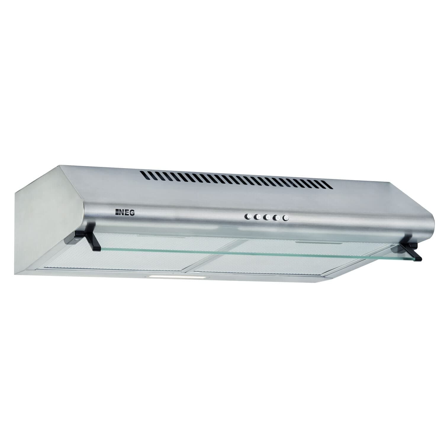 NEG Dunstabzugshaube NEG15-ATRS+ (silber) Edelstahl-Unterbau-Haube mit Doppelmotor (Abluft/Umluft) und LED-Beleuchtung (60cm) Unterschrank- oder Wandanschluss Silber Doppelmotor Front gerundet