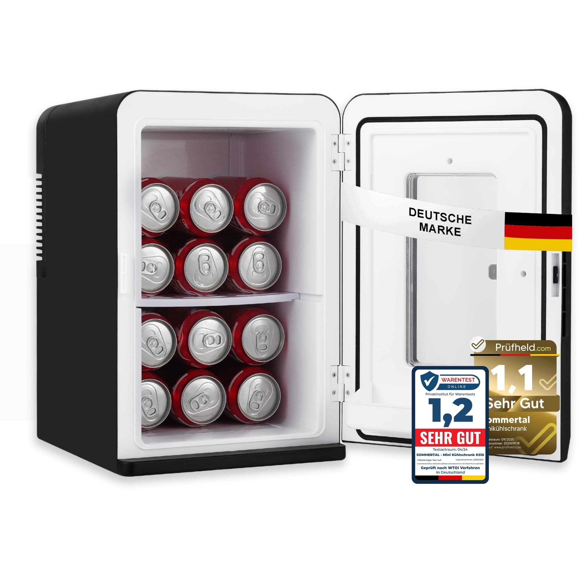 Sommertal KS15 Mini Kühlschrank, kühlen und wärmen, Volumen 15L, 230V für Zimmer Steckdose und 12V DC für Auto, Bierkühlschrank, Getränkekühlschrank, Minibar klein tragbar