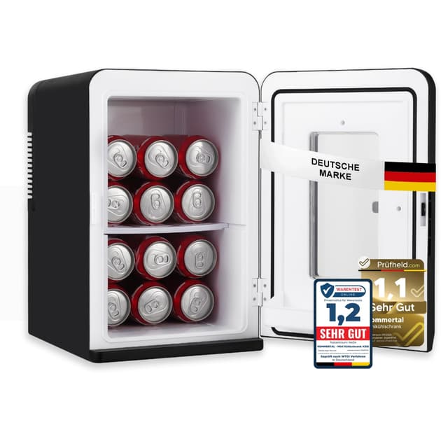 Sommertal KS15 Mini Kühlschrank, kühlen und wärmen, Volumen 15L, 230V für Zimmer Steckdose und 12V DC für Auto, Bierkühlschrank, Getränkekühlschrank, Minibar klein tragbar