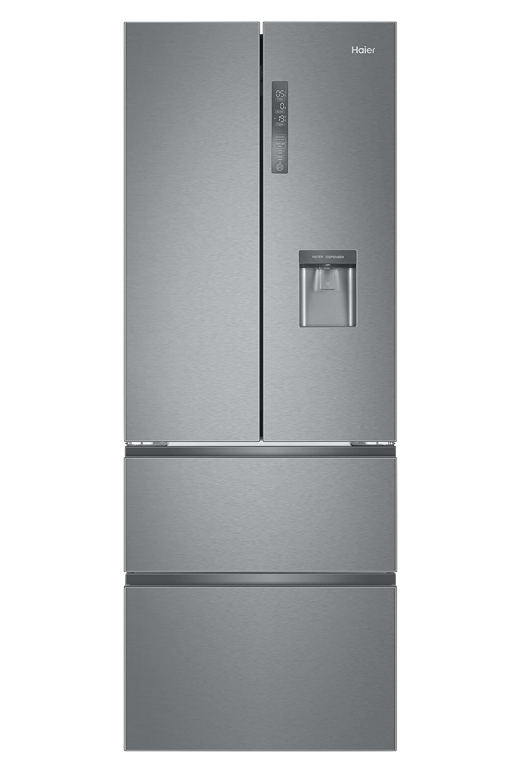 Haier B3FE742CMJW Kühl-Gefrierkombination/French Door / 70 cm Breite / 458 Liter/Wasserspender/Total No Frost/MyZone Pro/Humidity Zone/ABT, Edelstahllook Serie 5 mit Wasserspender