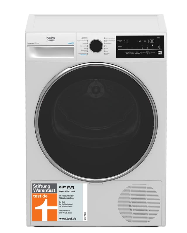 Beko B3T42240S b300 Wärmepumpentrockner, 8 kg, allergikergeeignet, Hygiene Trocknen & Hygiene Auffrischen, SteamCure - Dampffunktion, 14 Programme, Weiß Energieklasse A+++ 8 KG
