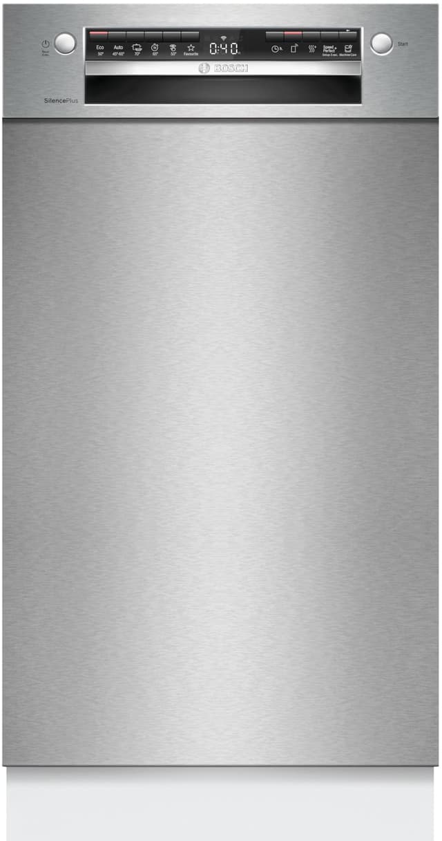 Bosch SPU4HMS10E, Serie 4, Smarter Unterbau-Geschirrspüler 45 cm, Besteckschublade, Extra Trocknen, SpeedPerfect Plus, hygienische Reinigung, Programmassistent, höhenverstellbarer Oberkorb, Edelstahl Serie 4 EEK E