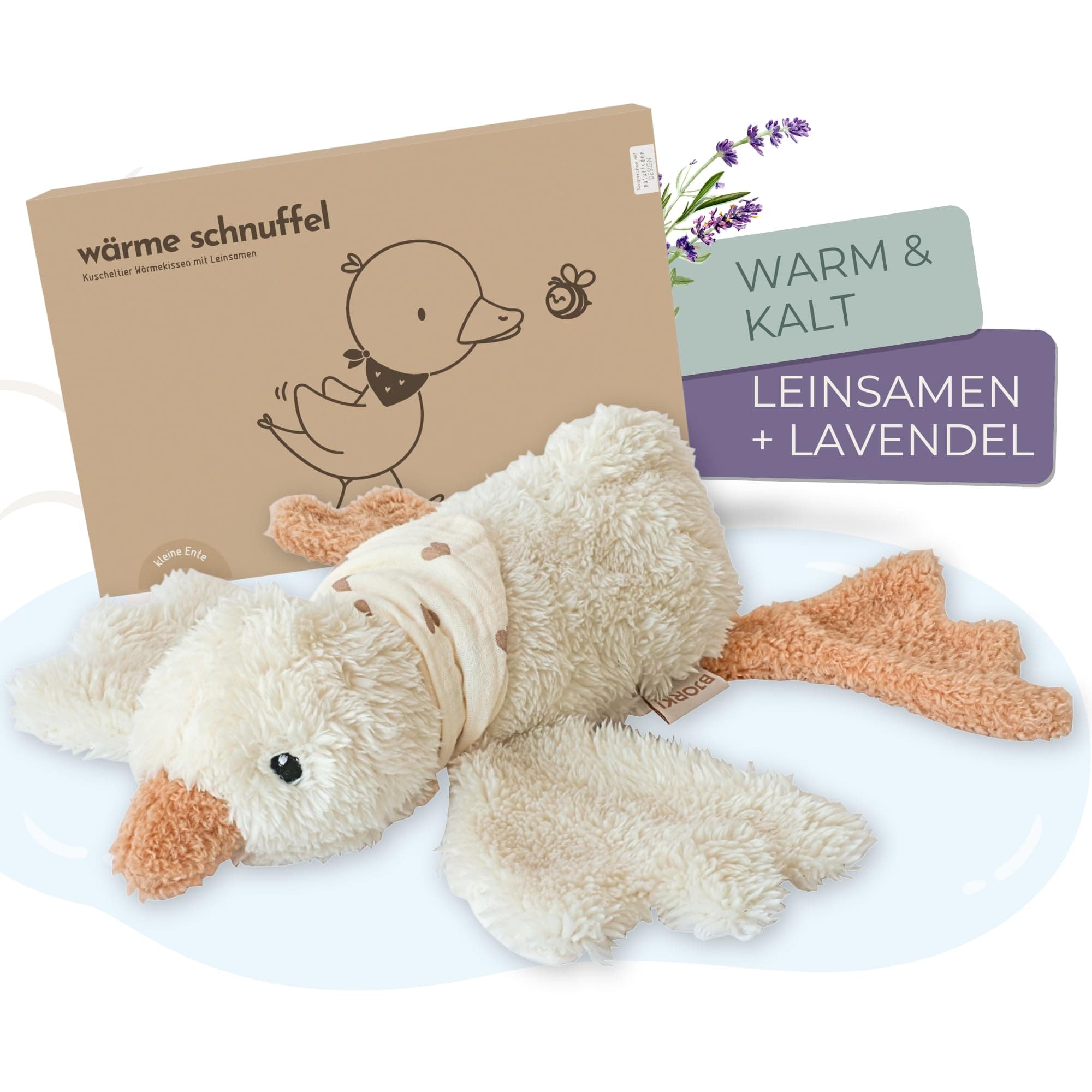 BJORKI Wärmekissen Baby & Kinder - Kuscheltier Wärmekissen mit Leinsamen Füllung für die Mikrowelle - Perfekt als Schlummer Kuscheltier und beruhigendes Kuschelkissen für Wärme & Wohlbefinden Kleine Ente