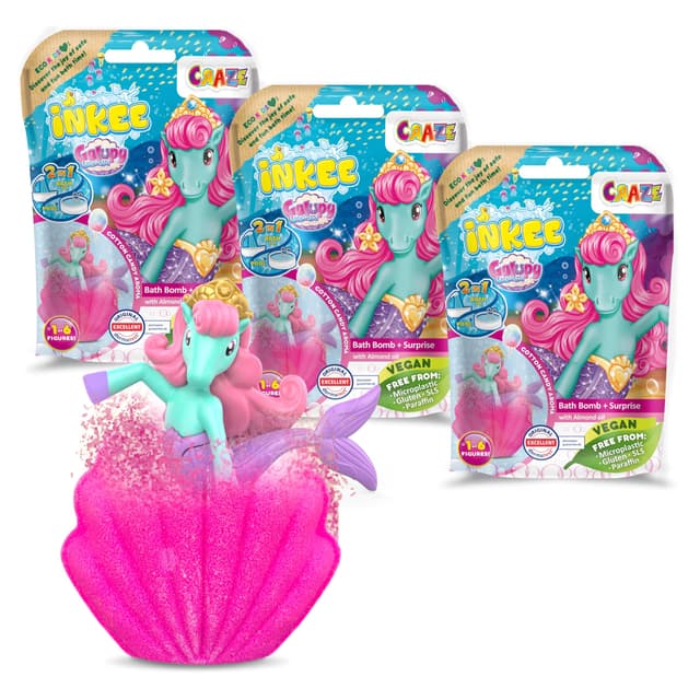 INKEE Surprise GALUPY MERMAID | 3er Pack Badebomben Kinder mit Überraschung, 3x Meerjungfrau Badekugeln kinder mit Zuckerwatte Aroma, Einhorn Spielzeug, 3X Galupy Mermaid