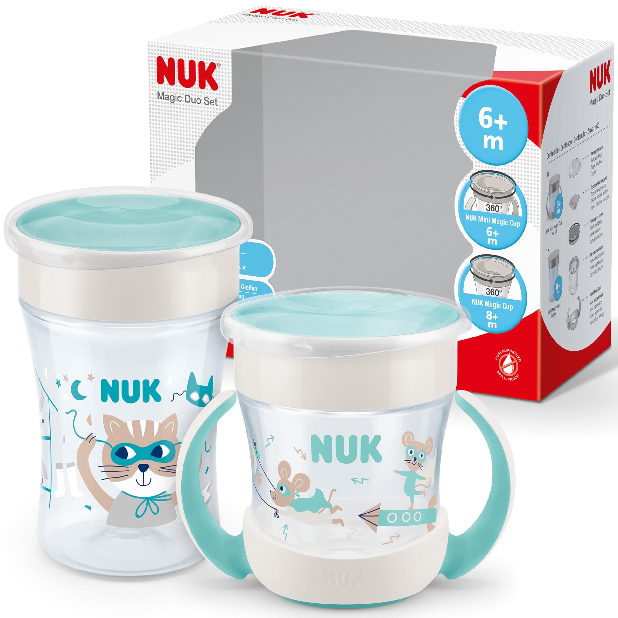 NUK Magic Cup & Mini Magic Cup Trinklernbecher Duo-Set | auslaufsicherer 360°-Trinkrand | 6+ Monate | auslaufsicher und BPA-frei | 160 ml & 230 ml | mint