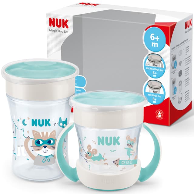 NUK Magic Cup & Mini Magic Cup Trinklernbecher Duo-Set | auslaufsicherer 360°-Trinkrand | 6+ Monate | auslaufsicher und BPA-frei | 160 ml & 230 ml | mint