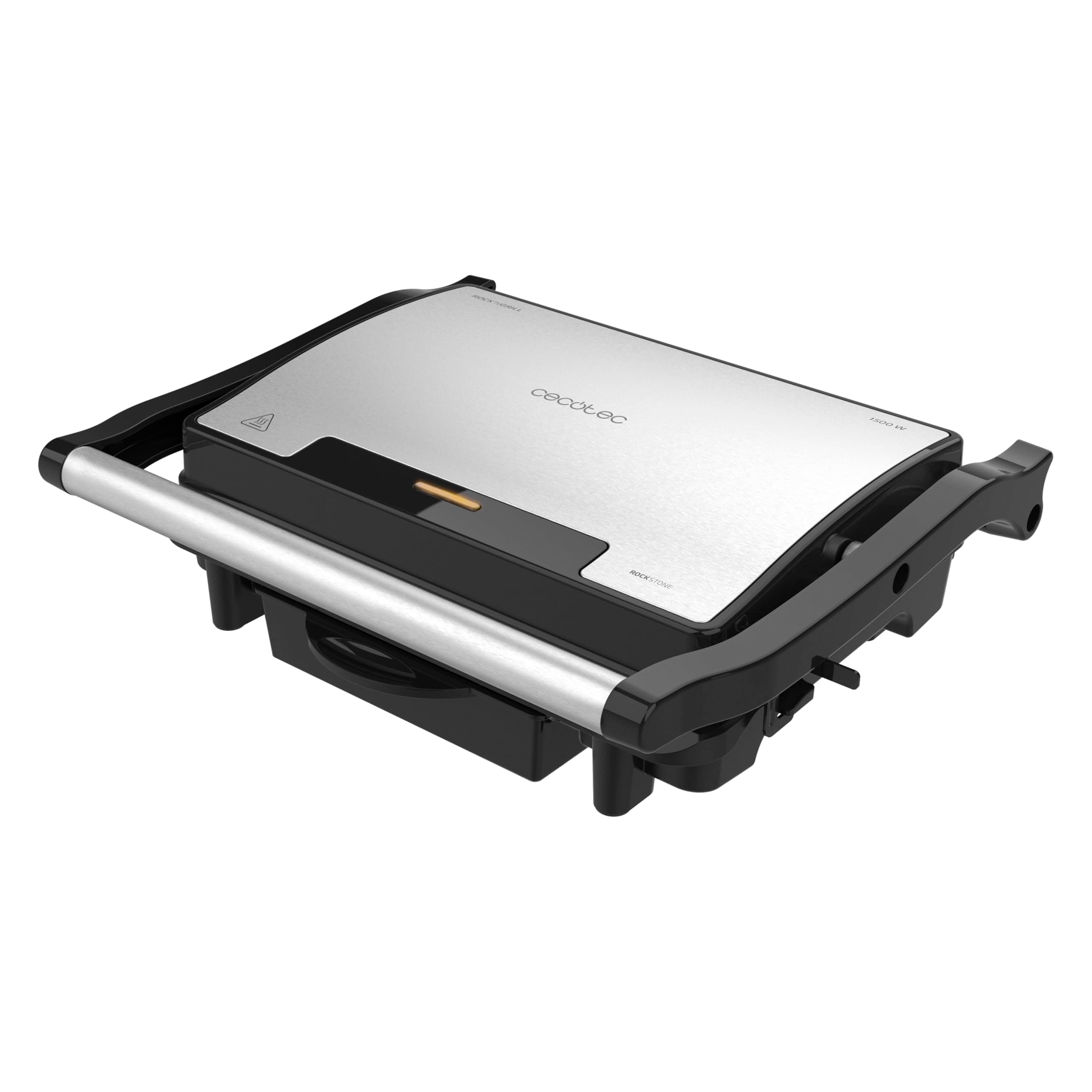 Cecotec Elektrischer Kontaktgrill und Sandwichmaker Rock'nGrill Rapid. 1500 W, Grillfläche 24,5 x 17,3 cm, RockStone-Beschichtung, anpassbare obere Platte, Fettauffangschale.