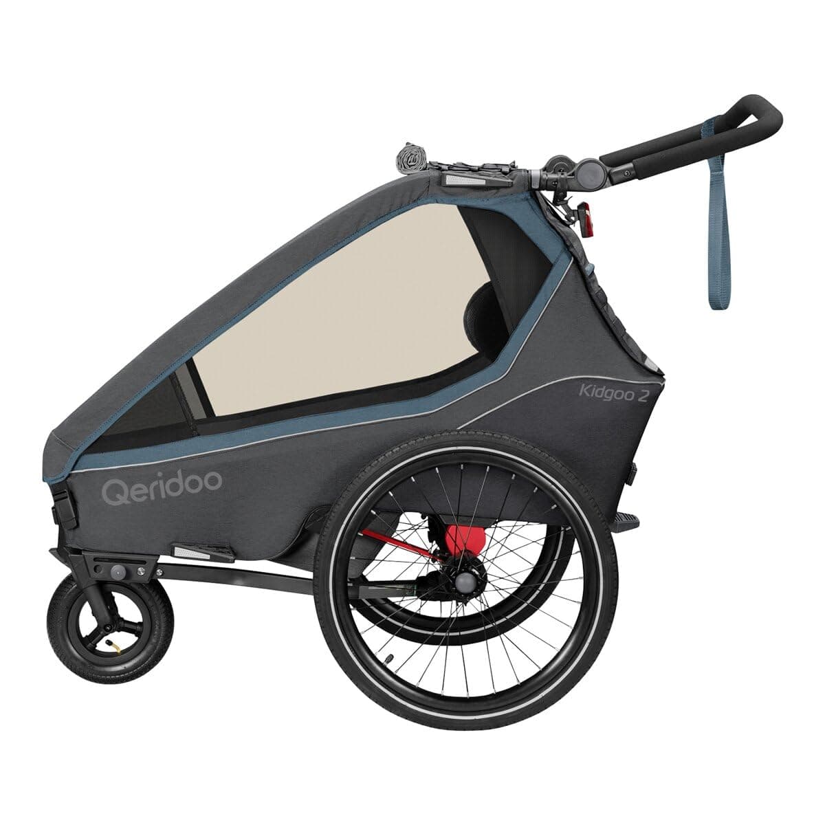 Qeridoo Kidgoo 2 Navy Blue | Fahrradanhänger 2 Kinder | Fahrrad Anhänger Kinder mit Federung & Easy ARS | Jogger Kinderwagen | Kinderfahrradanhänger klappbar | Kinderbuggy 45L | Walker & Bike Trailer