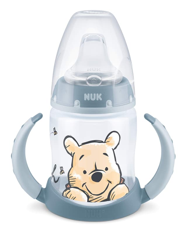 NUK First Choice+ Trinklernflasche | 6–18 Monate | 150 ml | Temperature Control Anzeige | Anti-Colic-Ventil | auslaufsichere Trinkschnabel | Ergonomische Griffe | BPA-frei | Disney Winnie Puuh blau Standard Winnie Puuh (Blau)