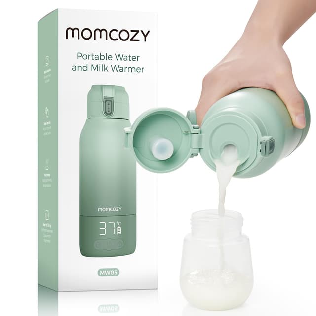 Momcozy Tragbarer Flaschenwärmer Baby für unterwegs, 500ml Kapazität + 24x Nutzung/Akku | 2 Heizmodi für Muttermilch & Wasser | Schnellaufheizen in 3 Min. Grün