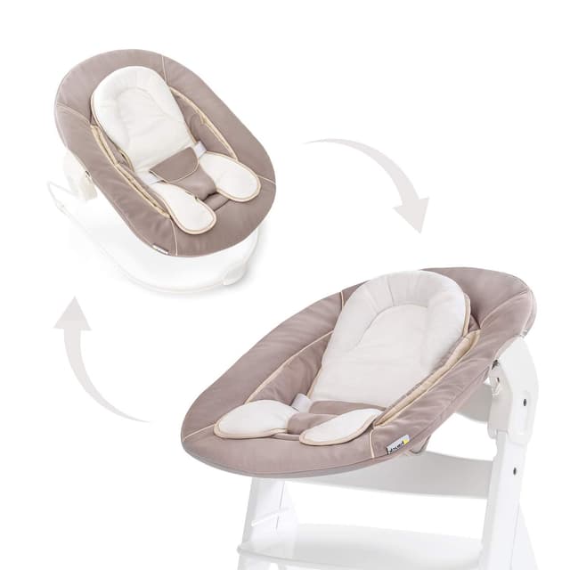 hauck 2in1 Babywippe & Neugeborenenaufsatz für Alpha+ & Beta+ Holzhochstuhl Alpha Bouncer 2in1, für Babys ab Geburt bis 9 kg, mit 3-Punkt-Hüftgurt, Sitzverkleinerer und Wippgestell (Stretch Beige) Stretch Beige 3-Punkt-Gurt Single
