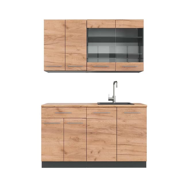 Vicco Singleküche Fame-Line, Goldkraft Eiche/Anthrazit, 140 cm, AP Eiche Goldkraft Eiche/Anthrazit Mit AP Eiche