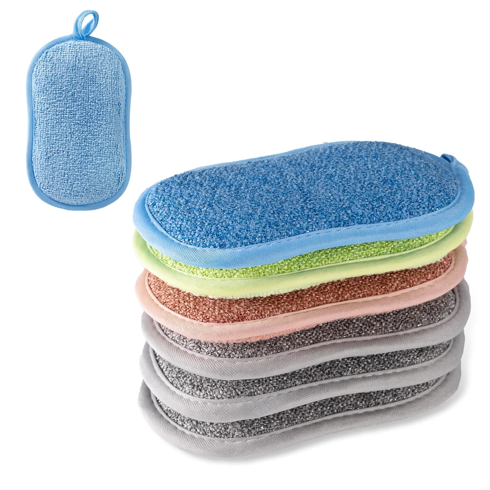 Spülschwamm Waschbar Mikrofaser, 6 Stück Zweiseitig Schwamm Küche Wiederverwendbar, eine rauhe und eine weiche Seite für Töpfe, Pfannen, Geschirr,16x9,5cm