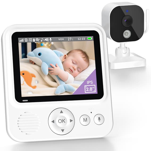 OBVHNUA Babyphone mit Kamera 720P IPS Video Babyphone ohne WLAN mit 2000mAh Akku Digitale Zoomfunktion Nachtsicht Temperatur-Alarm Zwei-Wege-Audio Schlaflieder VOX-Modus