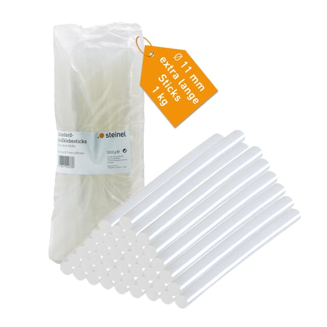 Steinel Heißklebesticks Ø11x250 mm, ca. 40 Stk, 1 kg transparente Heißklebestifte, schnelltrocknend, extra starke Klebekraft, für Heißklebepistolen Ø 11 x 250 mm, 1kg Transparent