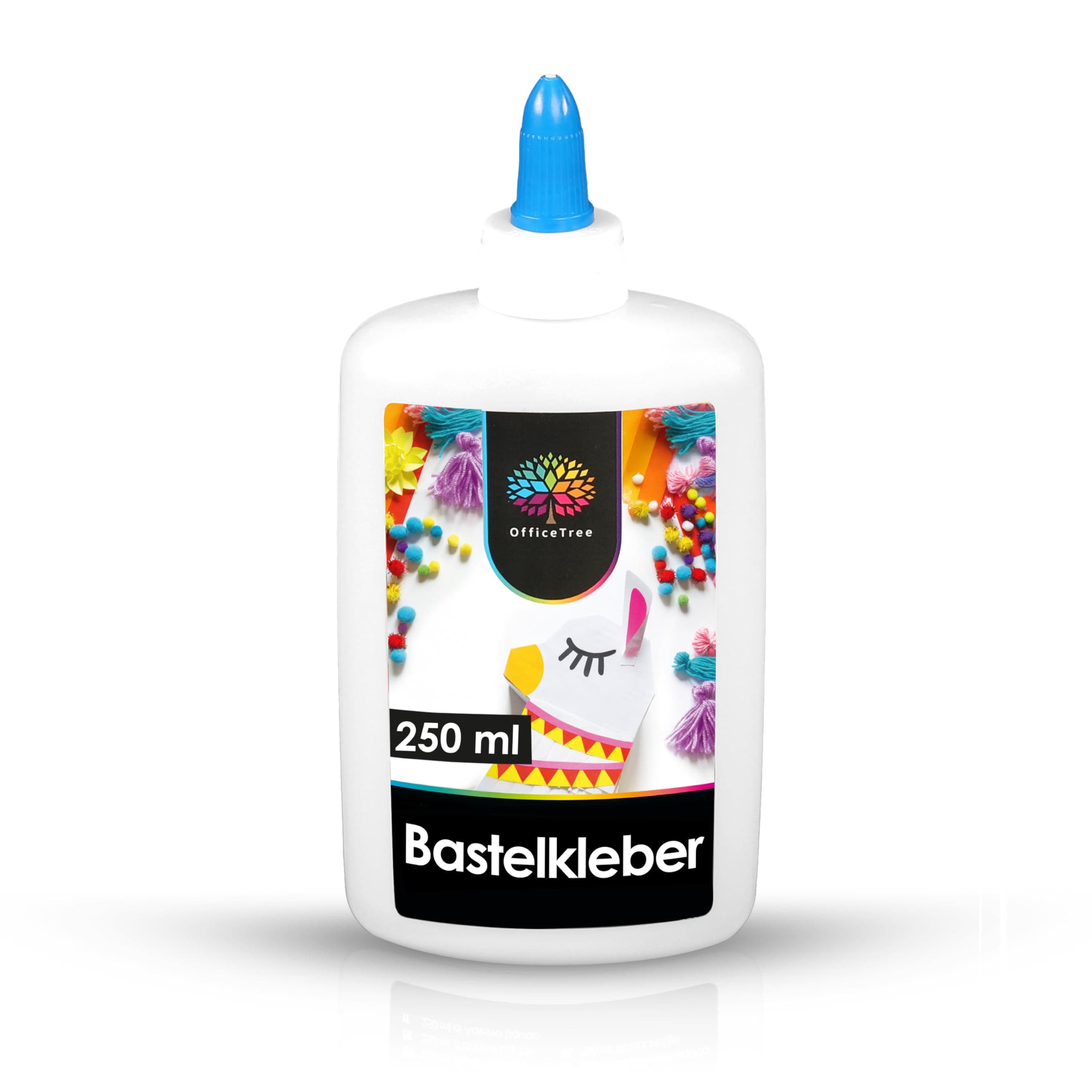 OfficeTree 250 ml Flüssigkleber Bastelkleber Lösungsmittelfrei - Bastelleim Kleber für Kinder geeignet - Transparent Trocknend für Große und Kleine Projekte
