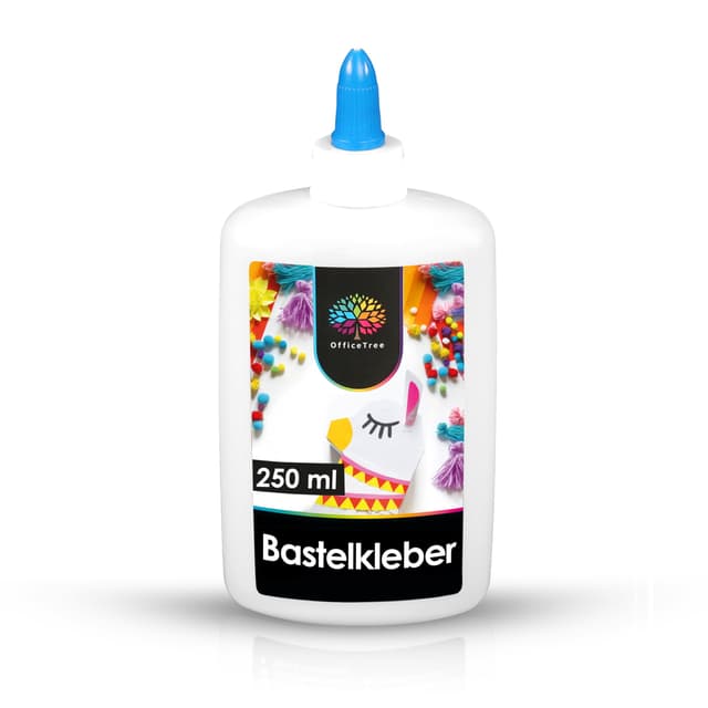 OfficeTree 250 ml Flüssigkleber Bastelkleber Lösungsmittelfrei - Bastelleim Kleber für Kinder geeignet - Transparent Trocknend für Große und Kleine Projekte