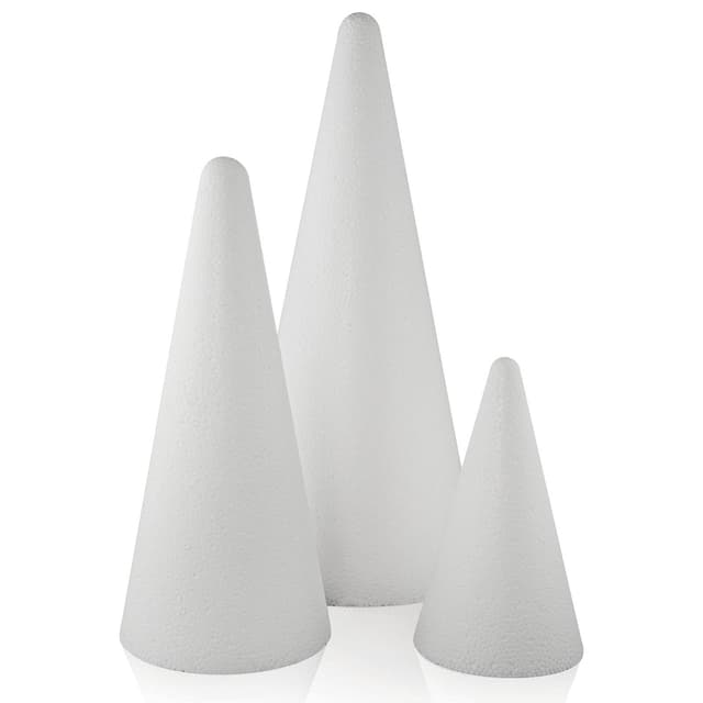 Styropor Kegel zum basteln und dekorieren Ø 7 cm Höhe 12 cm, Ø 9 cm Höhe 21 cm, Ø 12 cm Höhe 27 cm