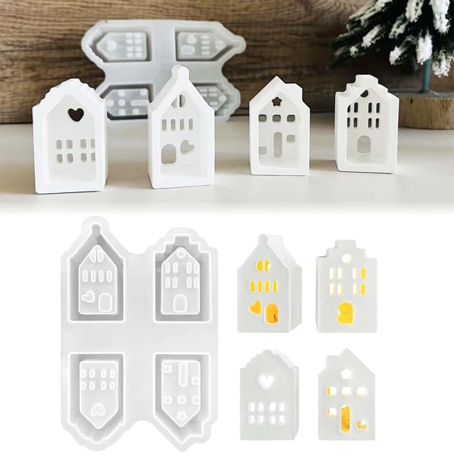 TREABEAR 4PCS Silikonform Häuser, Silikonform Haus, silikonform Mini Häuser, Silikon Formen Zum Gießen, Gießformen häuser, Gipsformen Zum Gießen, silikonformen Gießformen häuse 4PCS Gießform Haus (B )