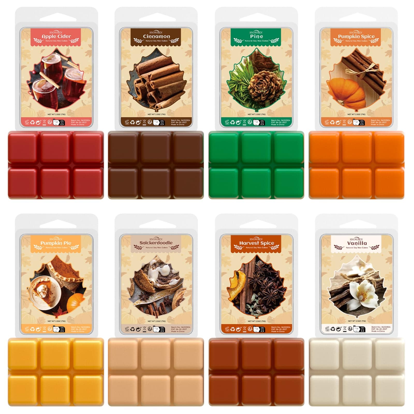 SNOWSEN Herbst Duftwachs für Duftlampe, Natürliches Wax Melts Sojawachs Schmilzt, Wachswürfel, Duftwachswürfel für Raumdüfte, Wachstörtchenfür für Duftlampe für Wachs, Duftgeschenkset für Damen Herbst-1