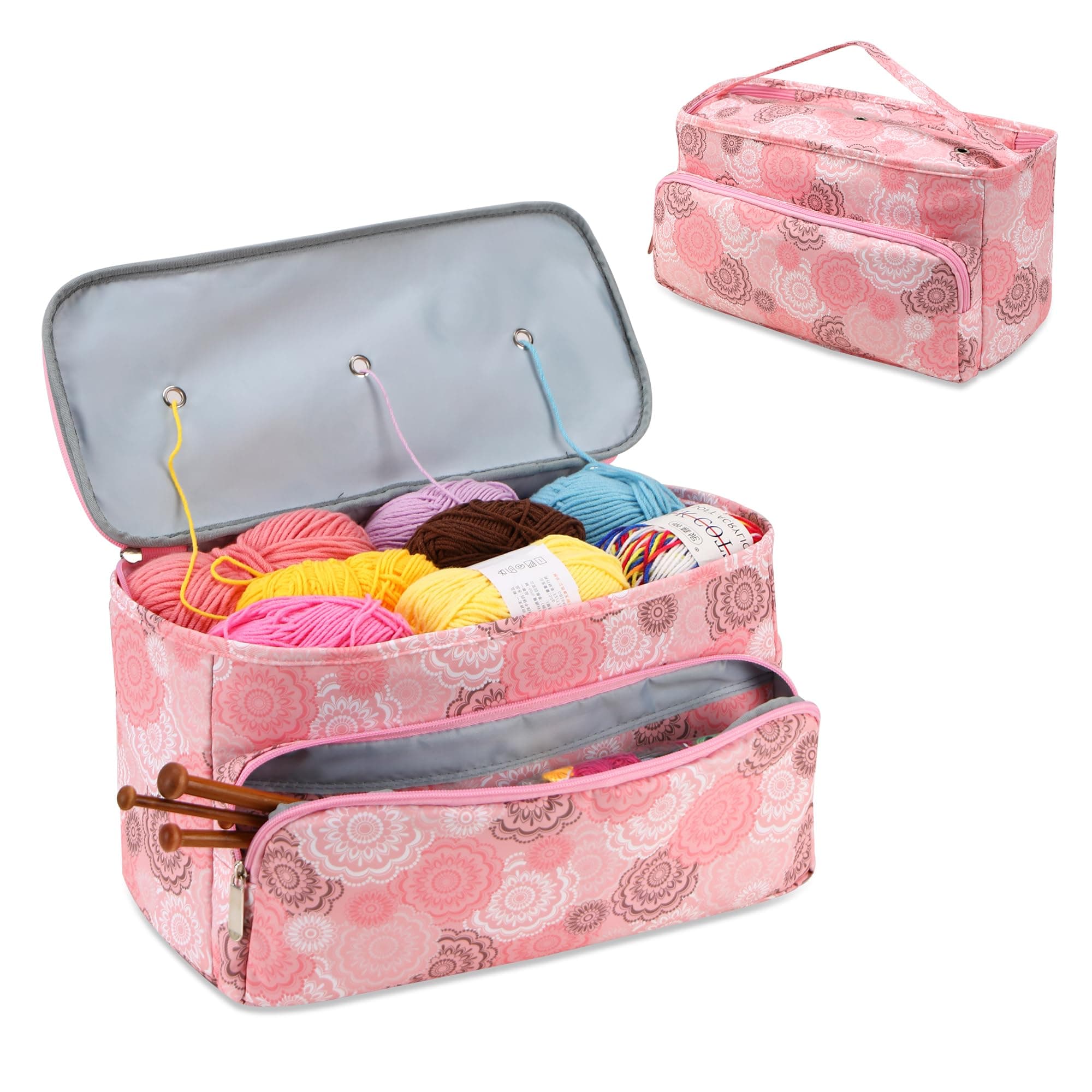 Häkeltasche, Garn Lagerung Veranstalter Tangle Free mit 3 Ösen, Stricken Projekt Tasche und Totes Veranstalter große Handwerk liefert Tasche(Pink) Rosa(tasche für wolle)