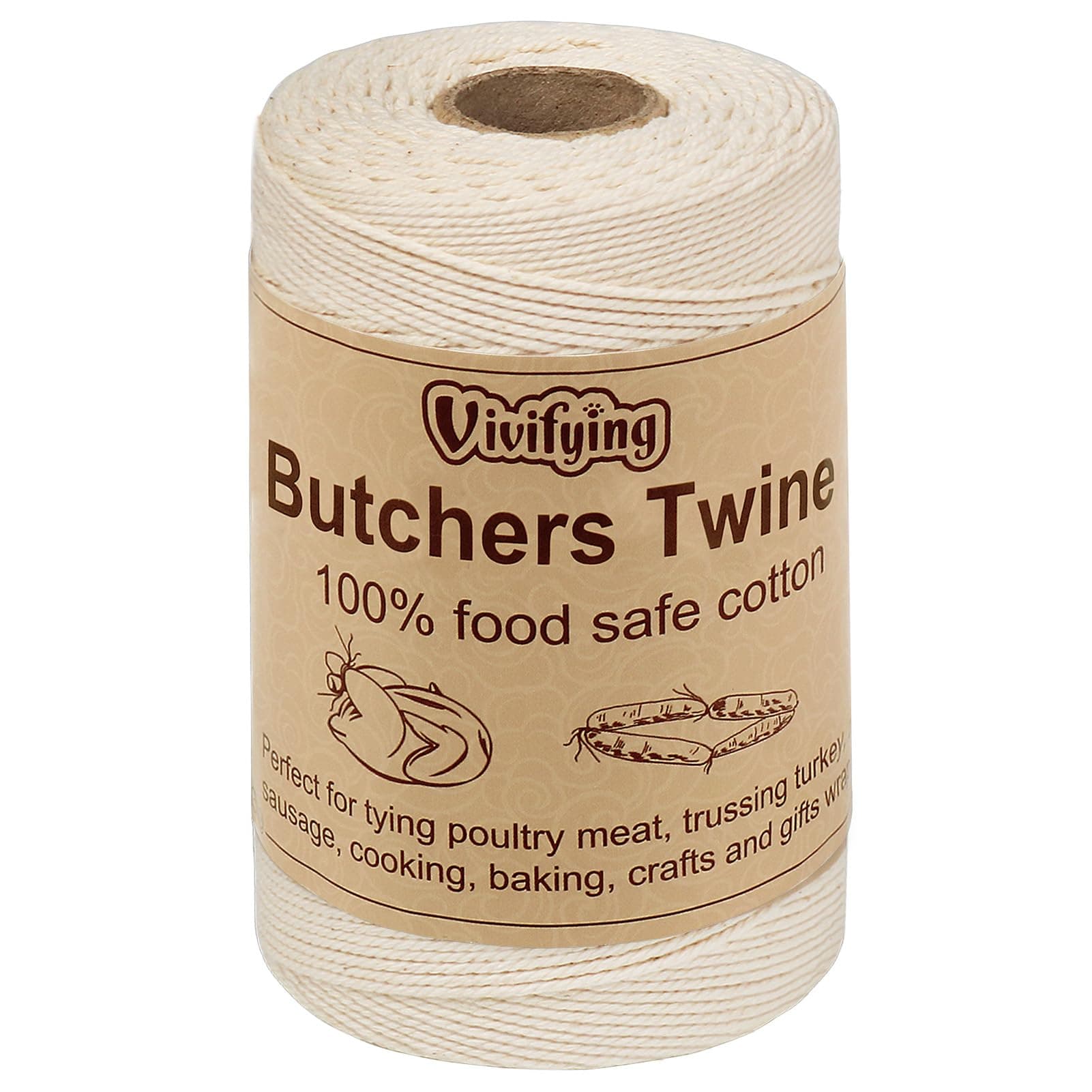 Vivifying 200m Bäcker Bindfäden, 3-lagig Baumwoll-Garn für die Küche, lebensmittelunbedenklich. Ideal zum Verschnüren, geeignet für Geflügel, Würstchen, Heimarbeiten, Basteln und Dekorieren