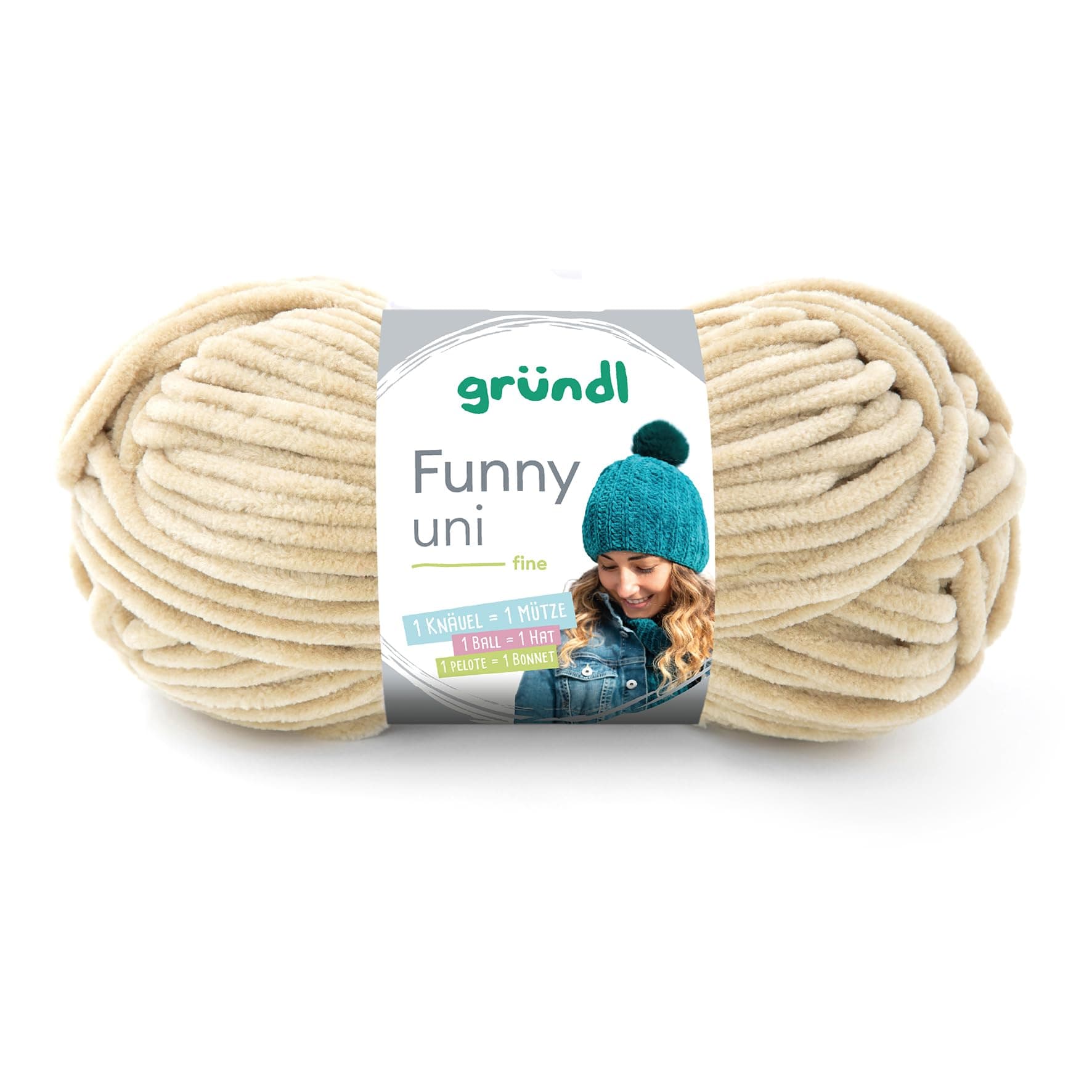 Gründl Wolle Funny uni - weiche Chenille Wolle zum Häkeln - Kuschelig und hautfreundlich - 100% Polyester - 1 Knäuel 100 g / 120 m - Nadelstärke 5-6 - beige