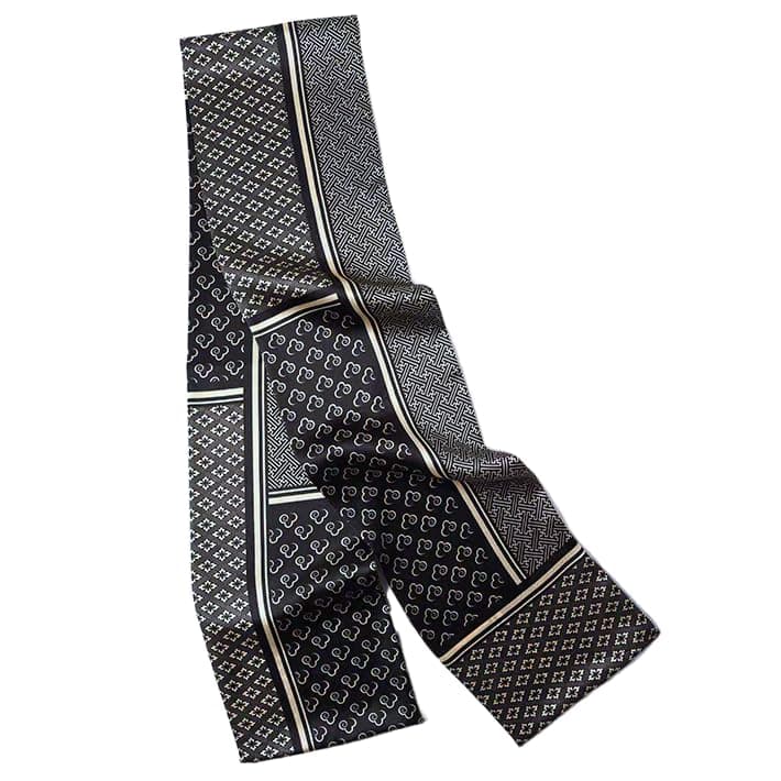 GIMIRO Satin Seidenschal Doppelschichten 150 x 16cm Krawatte Blumen Taillengürtel für Blazer, Mantel, Kleid 9# Black Cloud Gentle Men