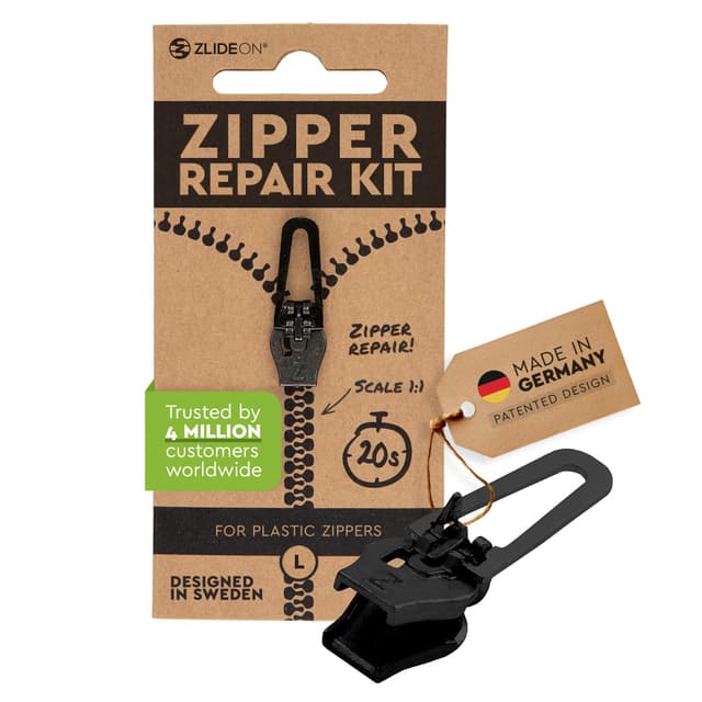 ZlideOn Reißverschluss Zipper Ersatz Reparatur Set – Schwarz Reißverschluss Reparieren Für Kunststoffreißverschlüsse (L/5) 1 Pack - Reissverschluss-Reparatursetgeeignet für Rucksäcke, Taschen und mehr Für Kunststoffreißverschlüsse (L/5) 1 Pack Schwarz
