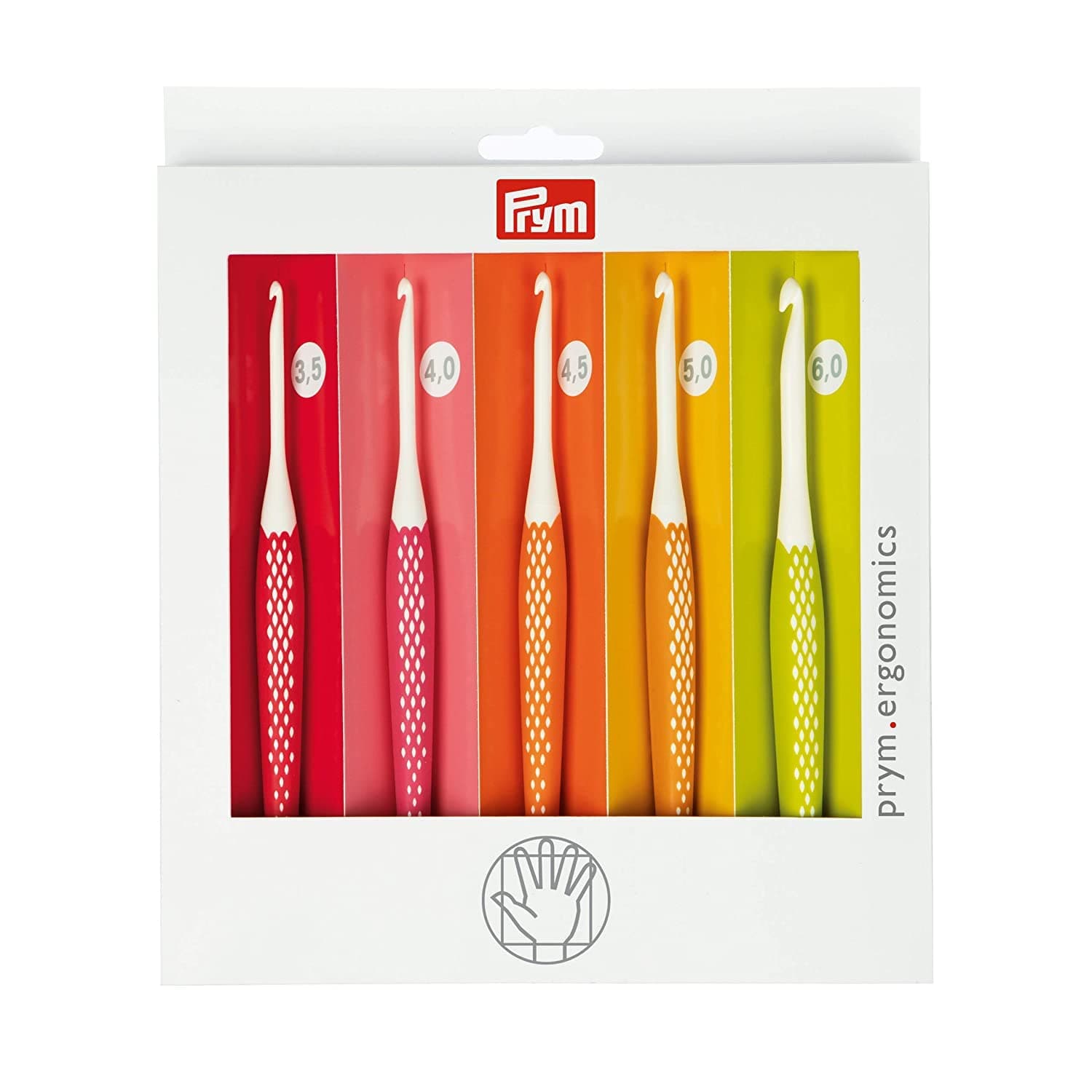 Prym 218440 Wollhäkelnadel Set prym.ergonomics, Kunststoff, multicolor, alabasterweiß, 3,5 mm - 6 mm 3,5 mm - 6,0 mm Single