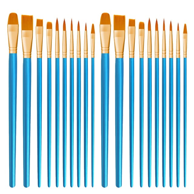 CNMTCCO Pinsel Set, 20Stück Hochwertige Pinsel mit Holzgriffen, Premium Nylon Acrylfarben Pinselset, Ölfarben Malerei Brush Set für Künstler, Kinder und Erwachsene (Blau)