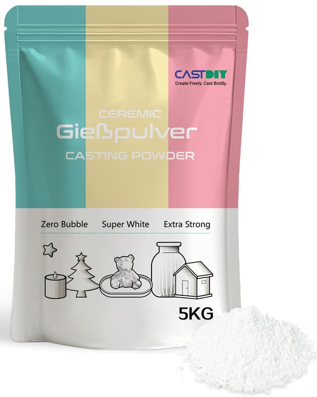 CASTDIY Gießpulver 5 kg, Blasenfrei, Extraweiß, Extrahart, Geruchlos, Gipsgießpulver für Silikonformen, Schnelle Entformung in 30 Minuten, Geeignet für Kunsthandwerk, Ornamente, Gipsstatuen, DIY 5kg
