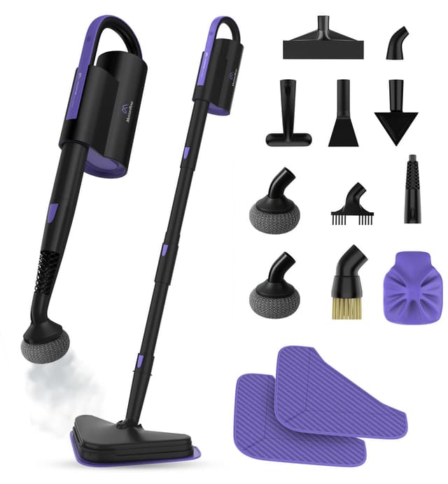 Motionflow Dampfreiniger für alles – 16-in-1 Hochdruck Steam Cleaner für Polstermöbel, Teppiche, Bad & Küche – Dampfbürste mit 13 Aufsätzen, 20 Min Laufzeit, 30s Aufheizzeit, 120°C Dampf Schwarz