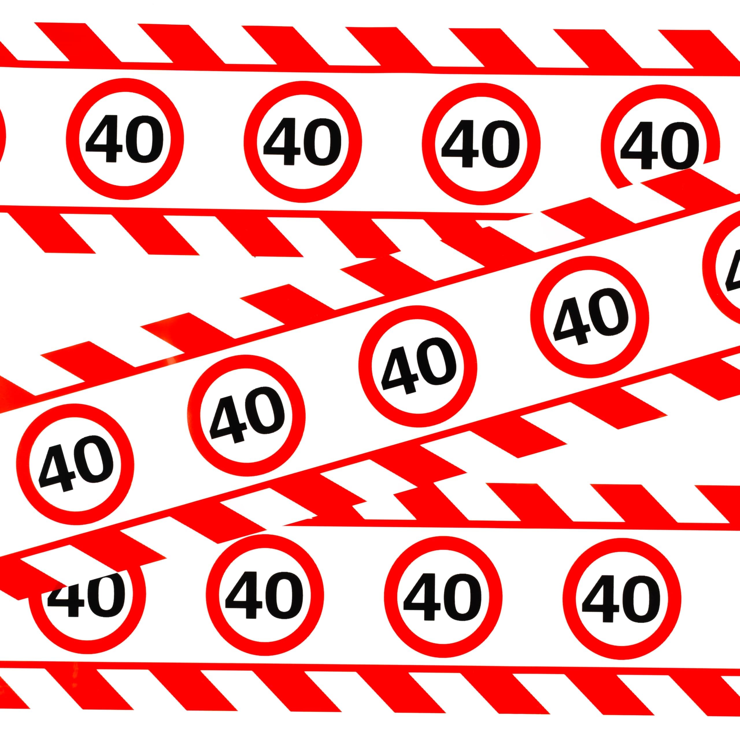 Tiwoca 40 Geburtstag Deko – lustiges Absperrband rot weiß mit Verkehrszeichen als originelle und witzige Geburtstagsdeko für einen gelungenen 40 Geburtstag Frauen oder Männer