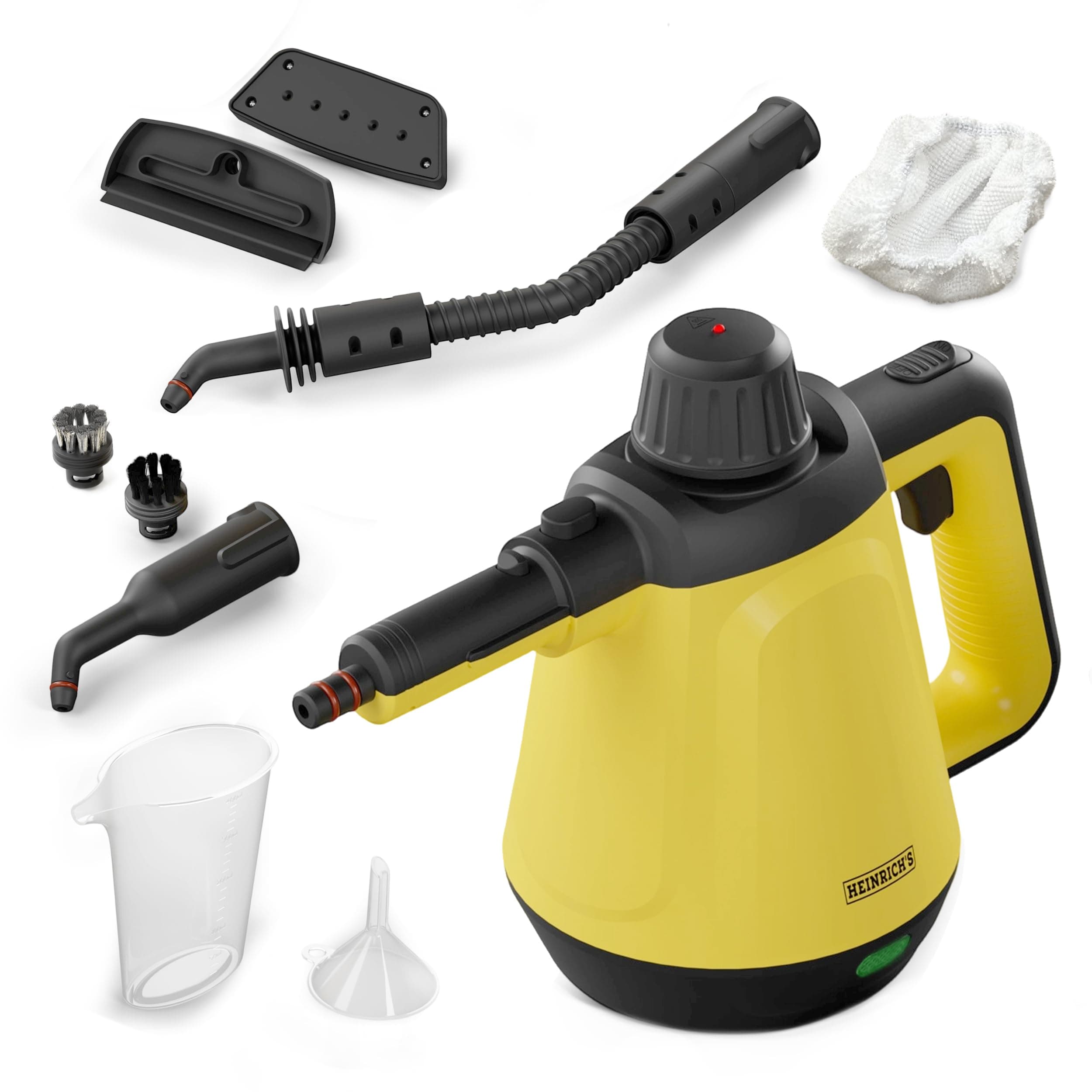 HEINRICHS Dampfreiniger, Handdampfreiniger für zuhause, Steam Cleaner, kurze Aufheizzeit 5 min., 400ml Wassertank, 3,5 Bar Dampfdruck, 5m Kabel, für Auto, Küche, Bad, Polster, Boden, Fenster, 1200W