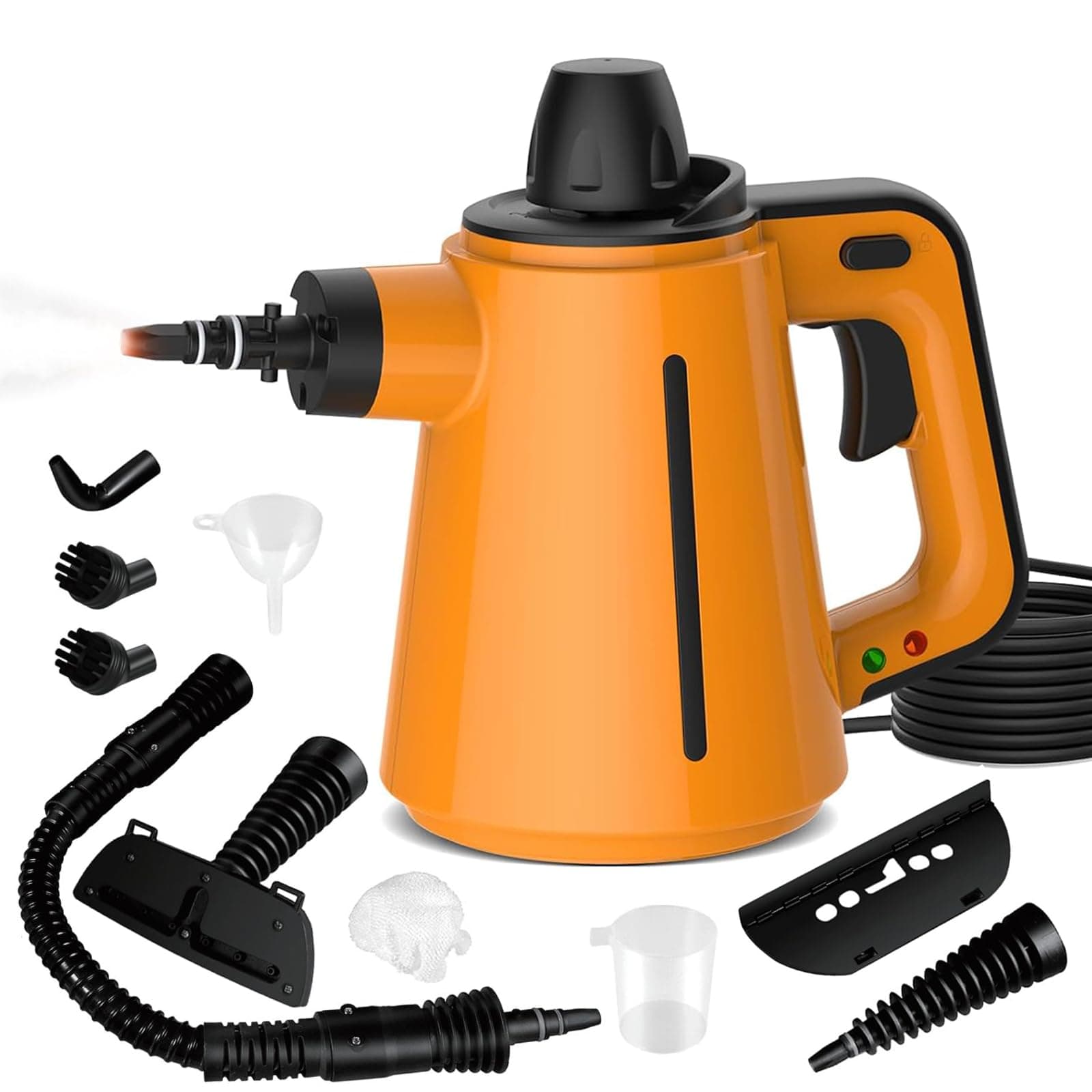 Dampfreiniger Handgerät, 1050 W Tragbarer Handdampfreiniger mit 10 Aufsätzen 3,5 Bar Hochdruck Chemikalienfrei Steam Cleaner Handheld, Dampfreiniger für alles Polstermöbel Auto Fenster Fliesen Teppich Orange