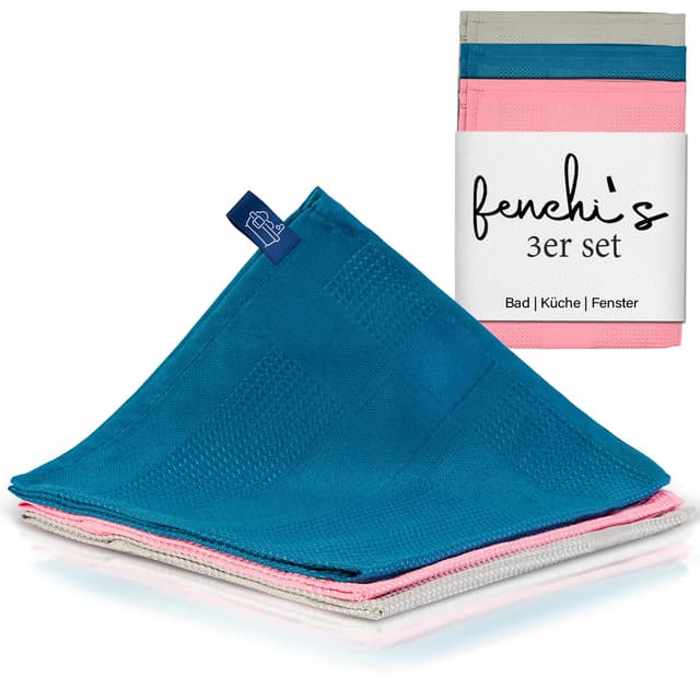 PureClean Mikrofasertücher 60x40 – Fenstertuch Streifenfrei, Putzlappen Küche - Reinigungstücher und Putztücher ohne Putzmittel (Blue/PINK/Grey 3er Set)